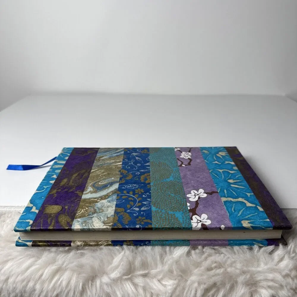 Blue Floral Journal Blank Diary Book Hard Cover Made From Lokta Plant from Nepal